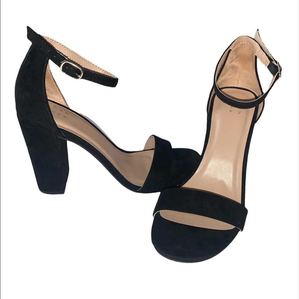 A New Day Strappy Black Suede High Heels Open Toed with Buckle size US Women's 7